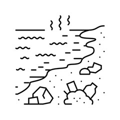 rotting garbage riverbank line icon vector illustration