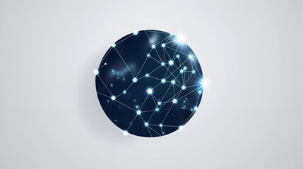 Network Connections on Circular Globe with Glowing Dots on Grey Background