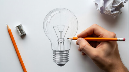 Hand drawing a light bulb with pencil and eraser