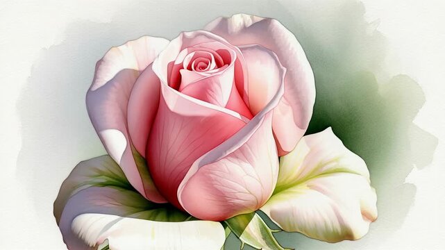 Rosebud unfolding in serene timelapse with calming watercolor effects showcasing nature's beauty