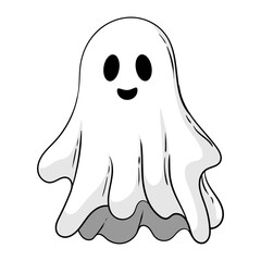 Cartoon Simple Ghost with Smiling Face for Halloween Holiday Illustration