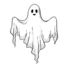 Cartoon Simple Ghost with Smiling Face for Halloween Holiday Illustration