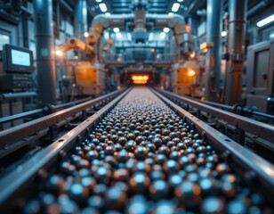 Obraz premium Polymetallic nodules moving on conveyor into automated weighing unit Generative AI