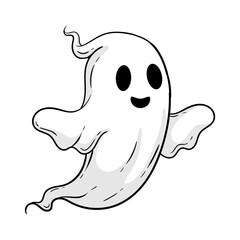 Cartoon Simple Ghost with Smiling Face for Halloween Holiday Illustration