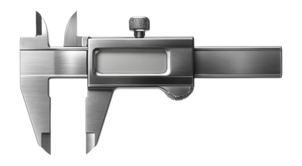 Stainless steel caliper with a knurled thumb roller for easy adjustment in a quality control department.