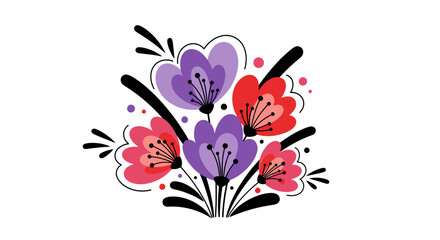 Colorful Floral Arrangement Depicting Stylized Flowers with Bold Black Accents