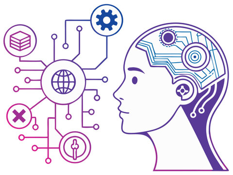 ai brain concept, purple gradient, circuit board clip art preview