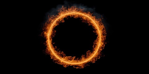 Glowing fiery ring against black background: intense circular flame design