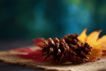 Close-Up of Autumn Pinecones and Leaves
