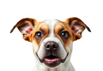 A goofy-looking dog, isolated on a white background, with funny expression,  happy,  studio