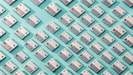 Rows of White and Gray Diamond Shaped Boxes on a Turquoise Background