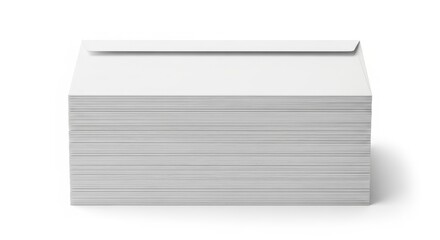 A large, neat stack of blank white letter envelopes with a sealed one on top, isolated on a clean white background for business communication