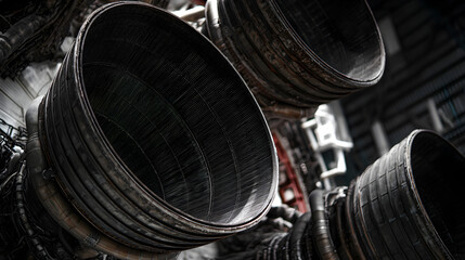 Detailed Close-Up of Rocket Engine Nozzles and Components