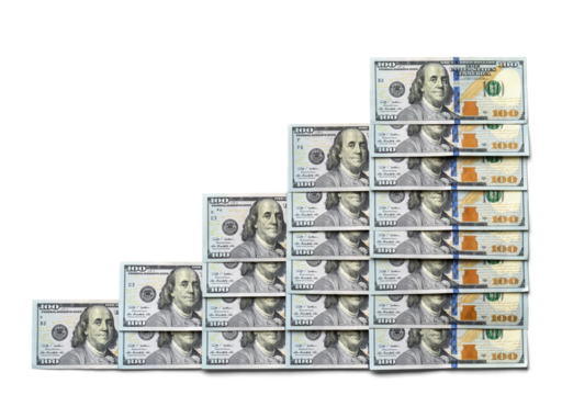 Stacked Hundred Dollar Bills Forming a Staircase - Powered by Adobe