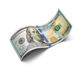Floating Hundred Dollar Bill on Transparent Background