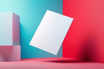 Naklejka premium Floating white rectangular object against vibrant color backdrop.