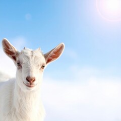 Obraz premium a cute goat stands out against a backdrop of a clear blue sky, radiating a sense of peace and tranquility
