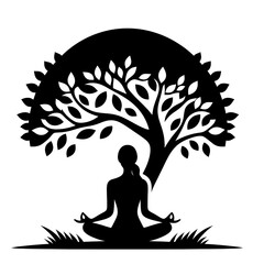 Mindfulness Silhouette of Person and Tree &ndash; Flat Vector Design