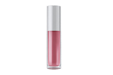 Pink Lip Gloss in Clear Tube Isolated on White Transparent Background