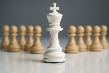 Fototapeta premium A white king chess piece leading pawns representing purity, integrity, and leadership excellence