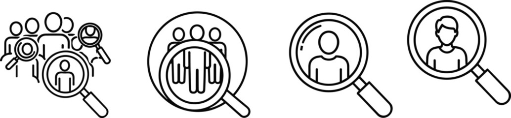 Magnifying Glass People Icon, Recruitment Symbol, Search Group Graphic, Focus Individual Illustration, HR Vector Set, SEO Optimized, Adobe Stock