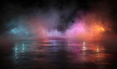 Abstract Stage Colorful Fog on Wet Floor, Backdrop , Atmosphere