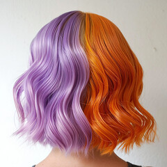 Fototapeta premium Whimsical Two Toned Bob Haircut with Orange and Lavender Colors Wavy and Playful