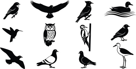 Naklejka premium Collection of elegant bird silhouettes perfect for logos, design, and decor projects