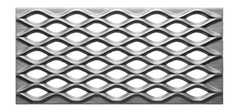 Expanded metal perforated panel with a raised surface for non-slip flooring.