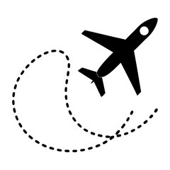 Airplane line path IMAGE icon of air plane flight route vector art