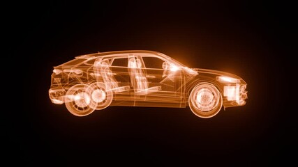 4K animation of rotating holographic car wireframe with glowing neon lines that smoothly change colors, futuristic digital vehicle model perfect for automotive, sci-fi, and technology projects. - Powered by Adobe