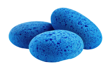 Three oval, deep-blue textured sponges stacked