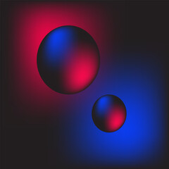 Abstract glowing spheres with red and blue gradient light background