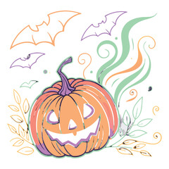 Halloween pumpkin with autumn leaves vector illustration for fall and harvest T-Shirt Design