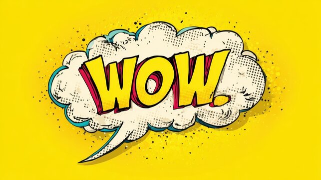 Ultra quality image of yellow wow comic book speech bubble with smoke and dots isolated on white background.