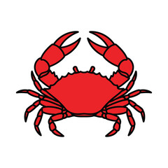 Red crab illustration, outlined in black, against a white background.