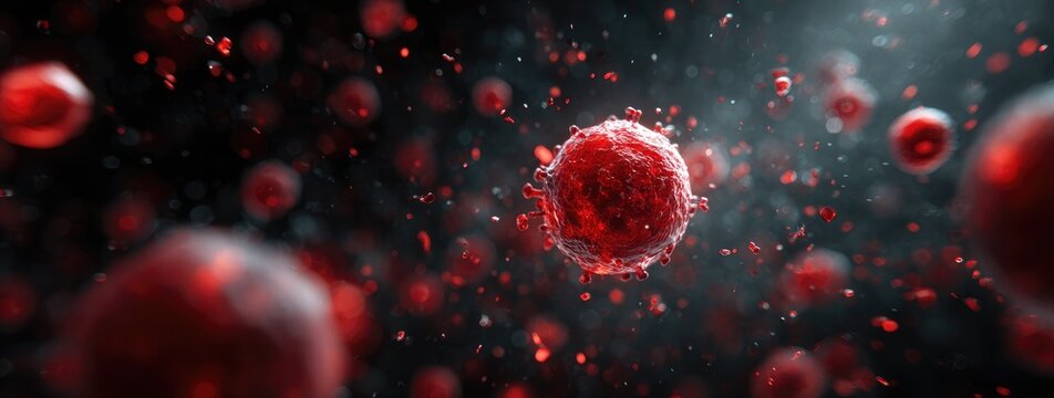 Microscopic red cells in motion against a dark background