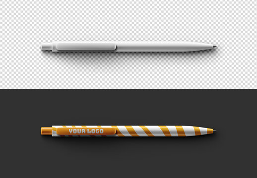 Realistic Pen Flatlay Mockup Isolated
