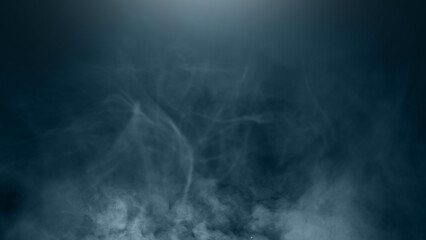 Black background with smoke and steam. The smoke is thick and dark, and the steam is rising from the ground. Dramatic smoke or fog effect. Mockup. Copy Space. Wallpaper or Halloween background