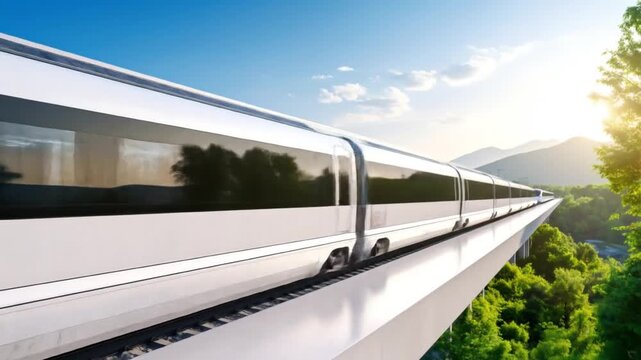 Futuristic Maglev Train Across Scenic Mountain Landscape