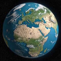 Obraz premium Realistic view of planet earth from space showing europe and africa