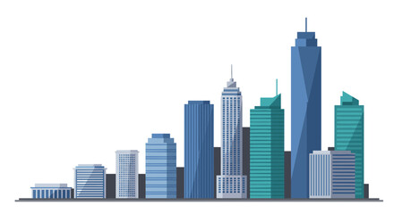 Obraz premium Modern city skyline with tall skyscrapers in flat design