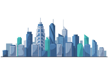 Fototapeta premium Modern city skyline in flat style with blue and green tones