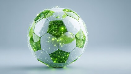 3D soccer ball, green, glowing