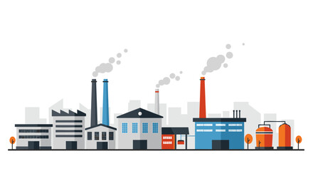 Obraz premium Industrial cityscape with smokestacks and factories in flat design