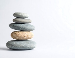 Stacked smooth stones on a plain background