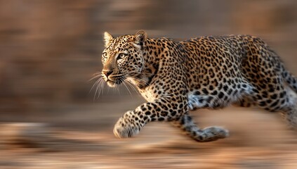 Fototapeta premium Leopard running in the savanna