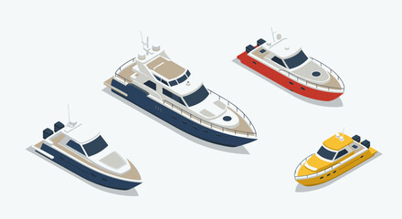 Naklejka premium Isometric yacht collection in various colors and designs on light background