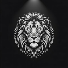 Obraz premium Majestic Lion Head Powerful, Elegant Black and White Illustration