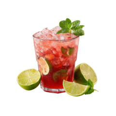 Refreshing Red Cocktail with Lime and Mint in a Rocks Glass
